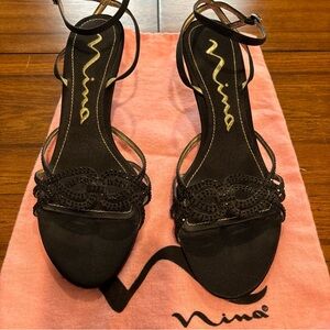 Nina Black Rhinestone Strappy Heels